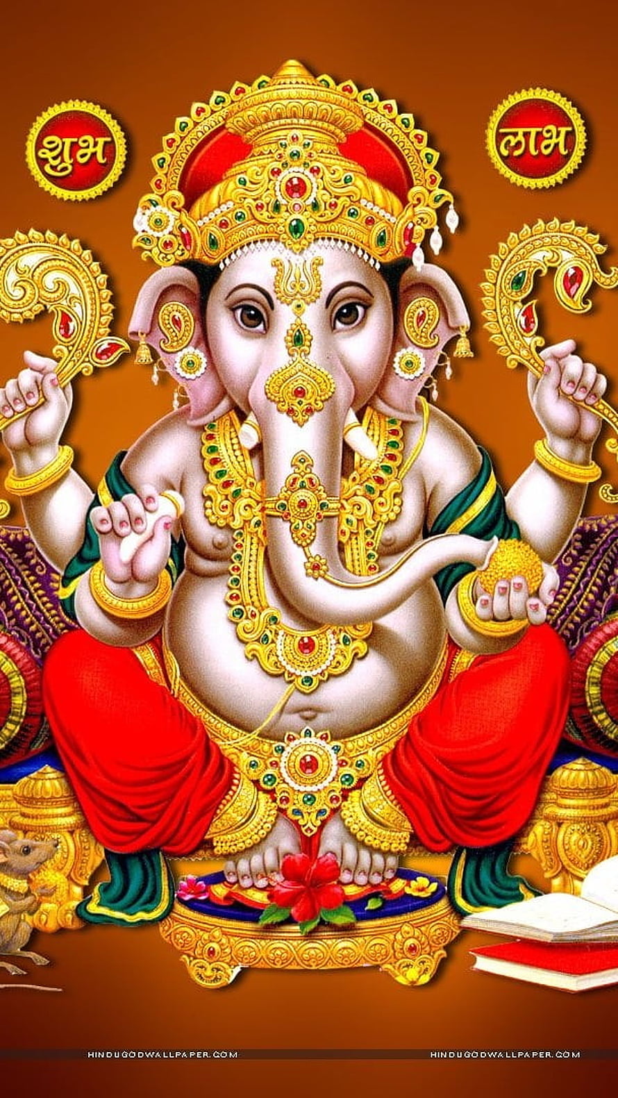 Maha Ganpati Digital Art with Golden Ornaments and Red Dhoti HD phone wallpaper