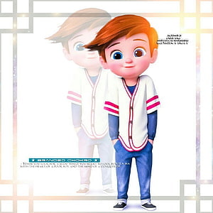 Cute 3D cartoon boy in white and pink varsity jacket with blue jeans and sneakers HD phone wallpaper