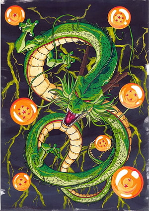 Shenron Dragon Ball Z Anime Artwork with Dragon Balls and Lightning HD phone wallpaper