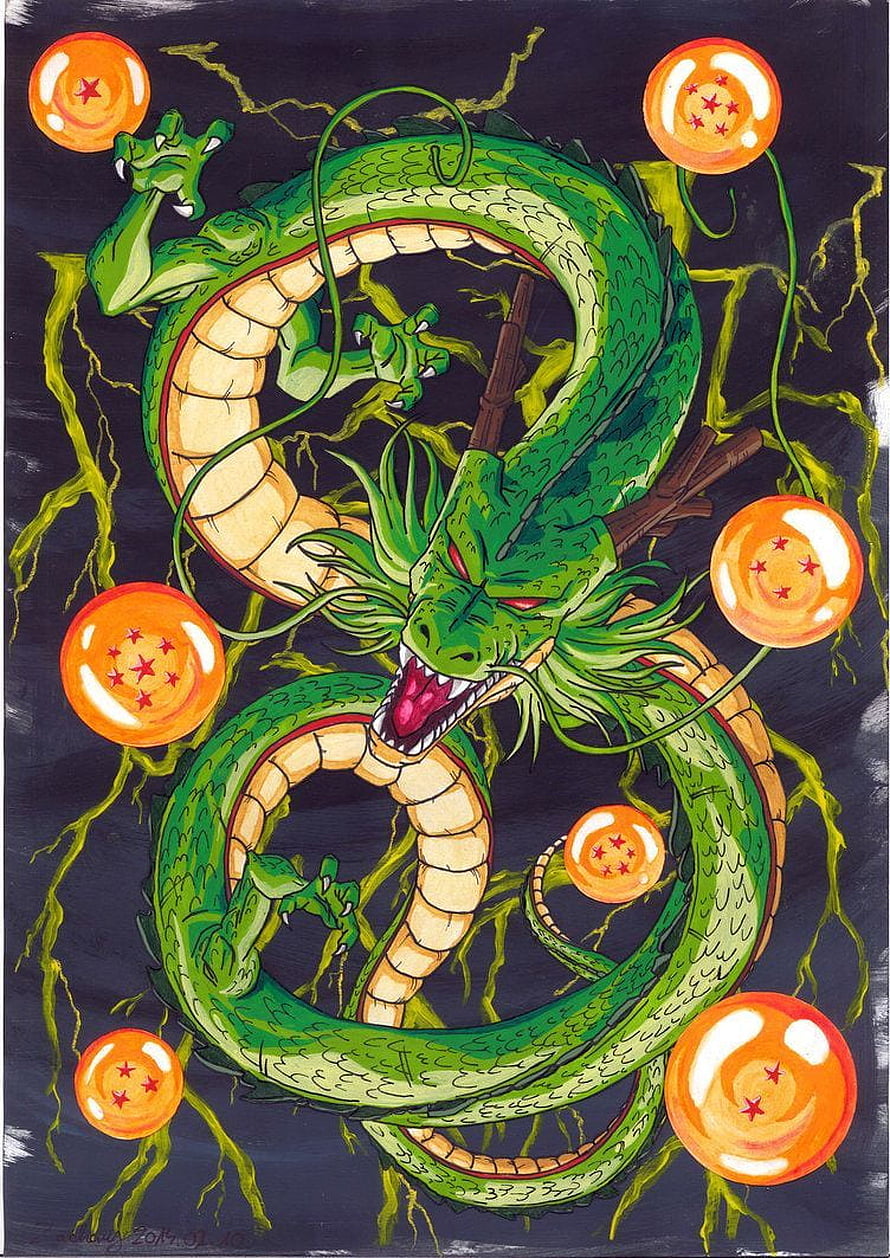 Shenron Dragon Ball Z Anime Artwork with Dragon Balls and Lightning HD phone wallpaper