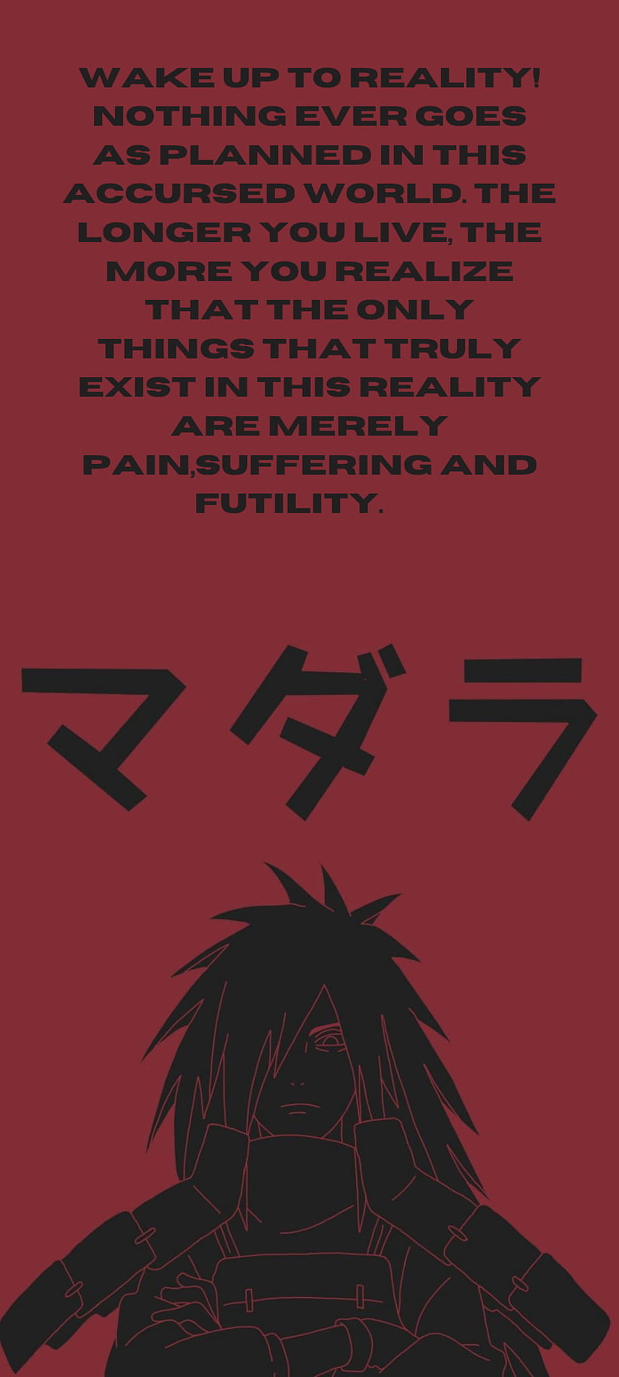 Madara Uchiha Anime Quote Wallpaper with Dark Red Background and Japanese Text HD phone wallpaper