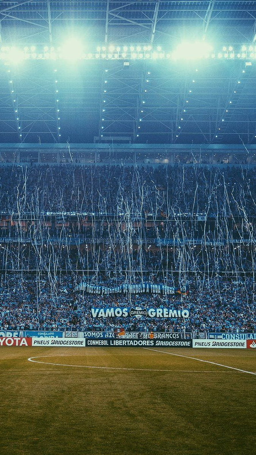 Gremio Fans Celebrating With Confetti At Arena Do Gremio During A Night Match HD phone wallpaper