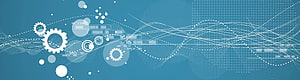 Abstract Blue Technology Banner with Gears and Flowing Data Lines HD wallpaper