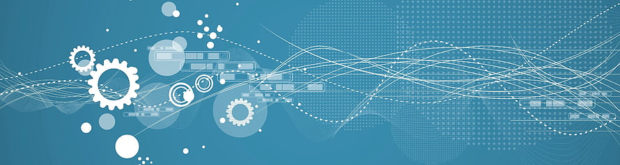 Abstract Blue Technology Banner with Gears and Flowing Data Lines HD wallpaper