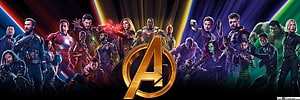 Avengers Infinity War Ensemble Cast Poster With Golden Logo And Dramatic Lighting HD wallpaper