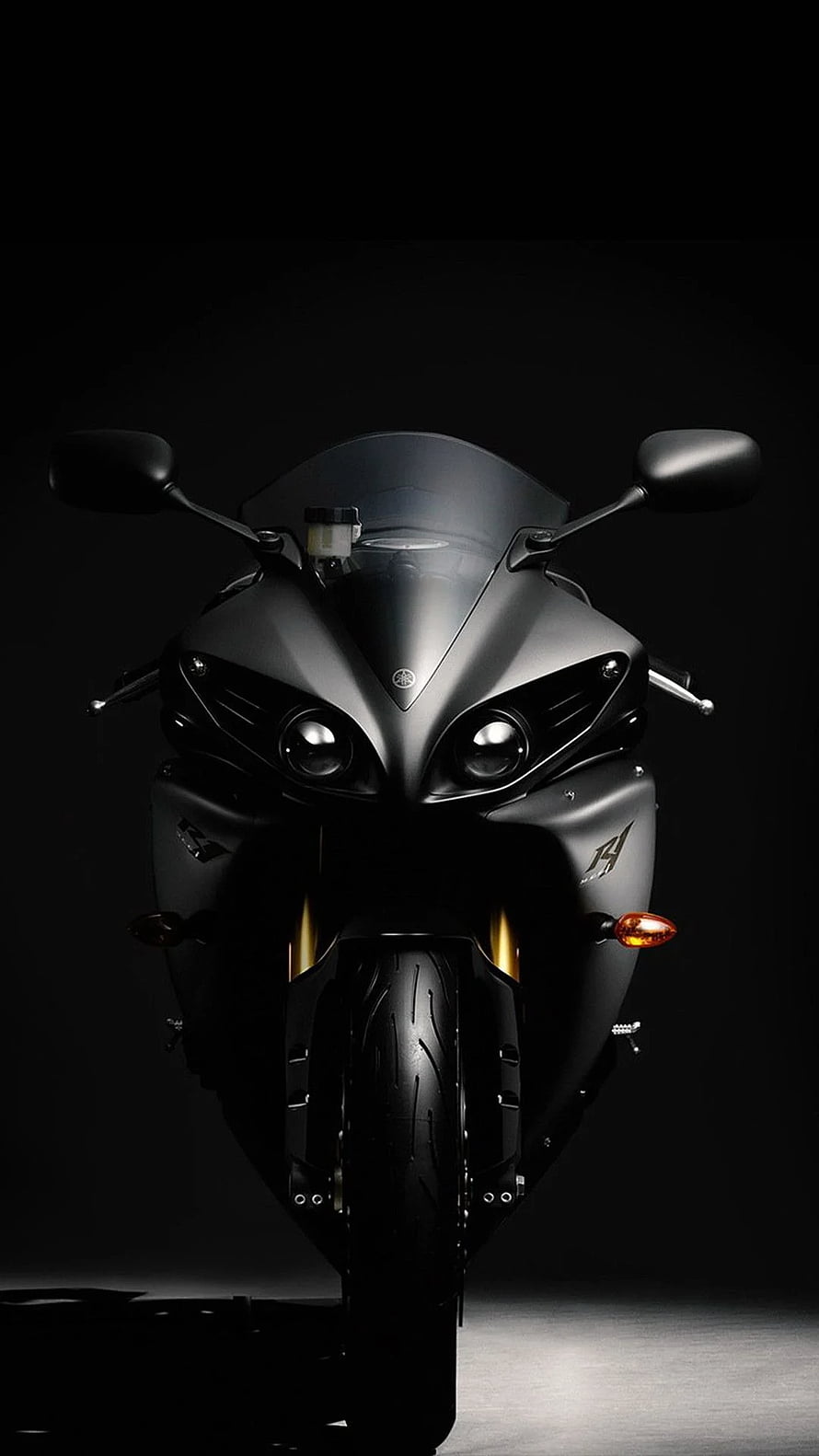 Yamaha R1 Superbike Front View in Matte Black Studio Lighting HD phone wallpaper