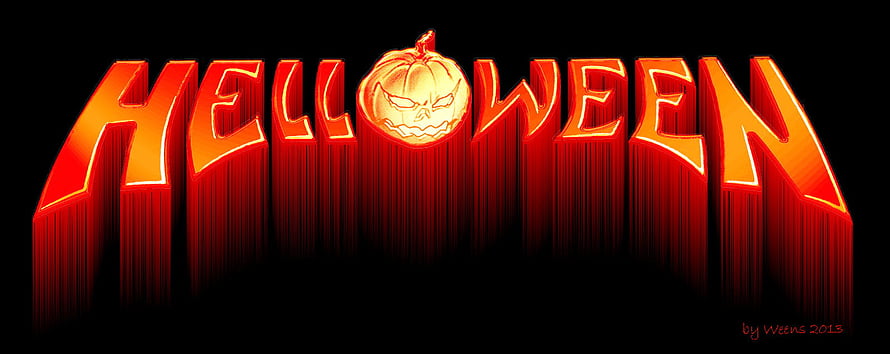 Helloween Band Logo with Glowing Pumpkin and Fiery Red Typography on Black Background HD wallpaper