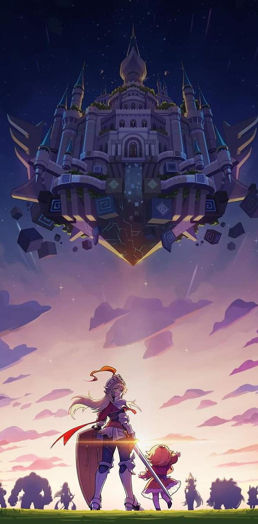 Guardian Tales Fantasy Artwork Featuring Floating Castle and Knight HD phone wallpaper