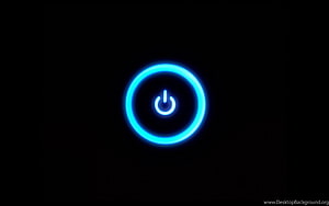 Glowing Blue Neon Power Button Icon on Black Background HD wallpaper