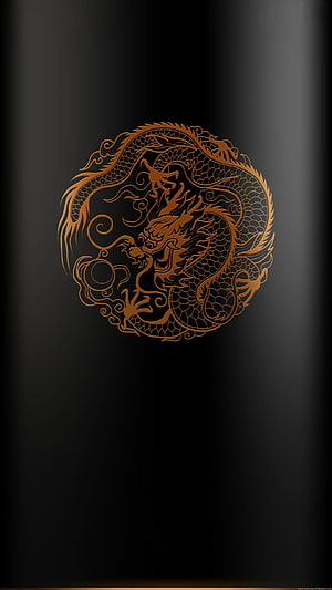 Intricate Golden Chinese Dragon Emblem on Dark Minimalist Background HD phone wallpaper