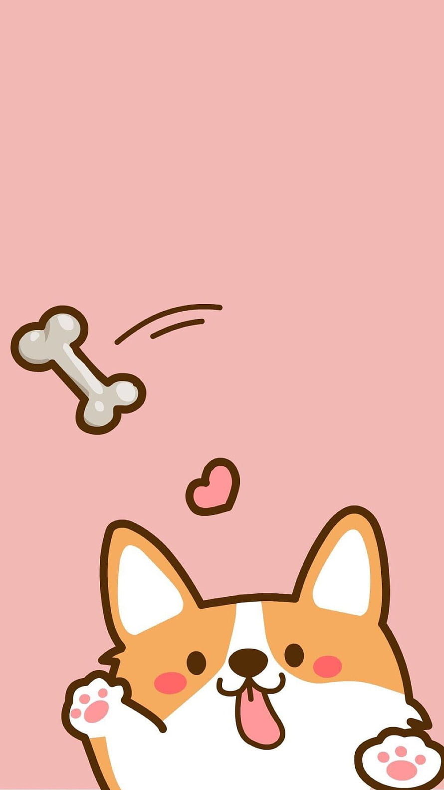 Cute Cartoon Corgi Dog with Bone and Heart on Pink Background HD phone wallpaper