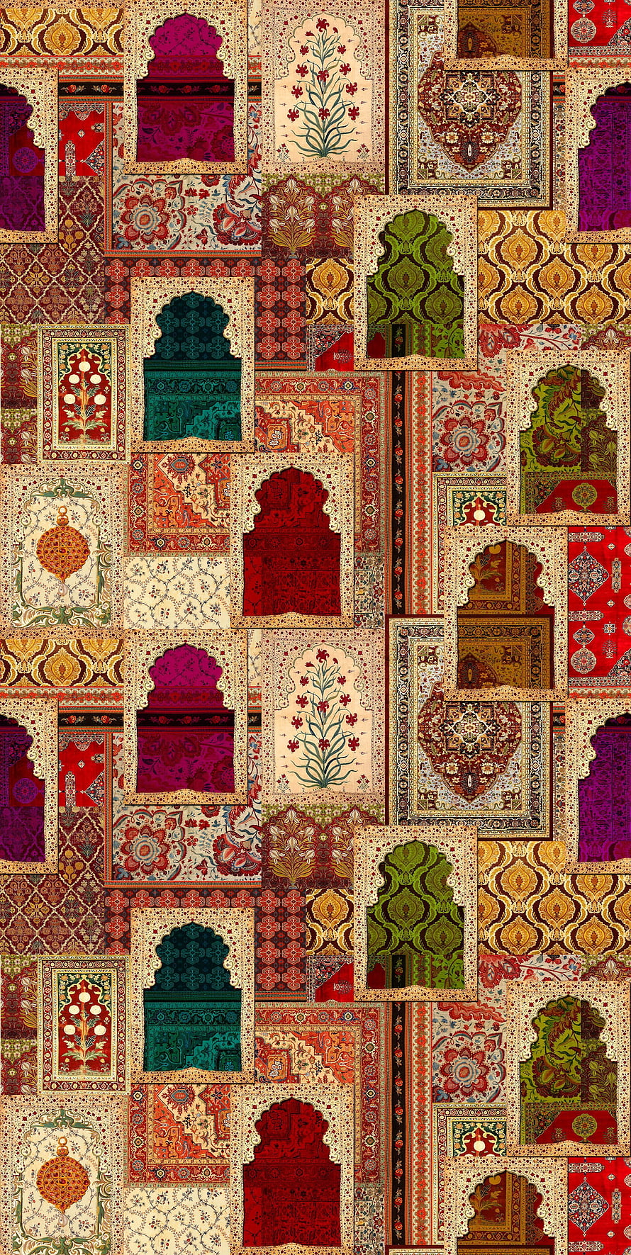 Mughal Empire Mosaic Pattern with Intricate Floral Motifs and Archway Designs HD phone wallpaper