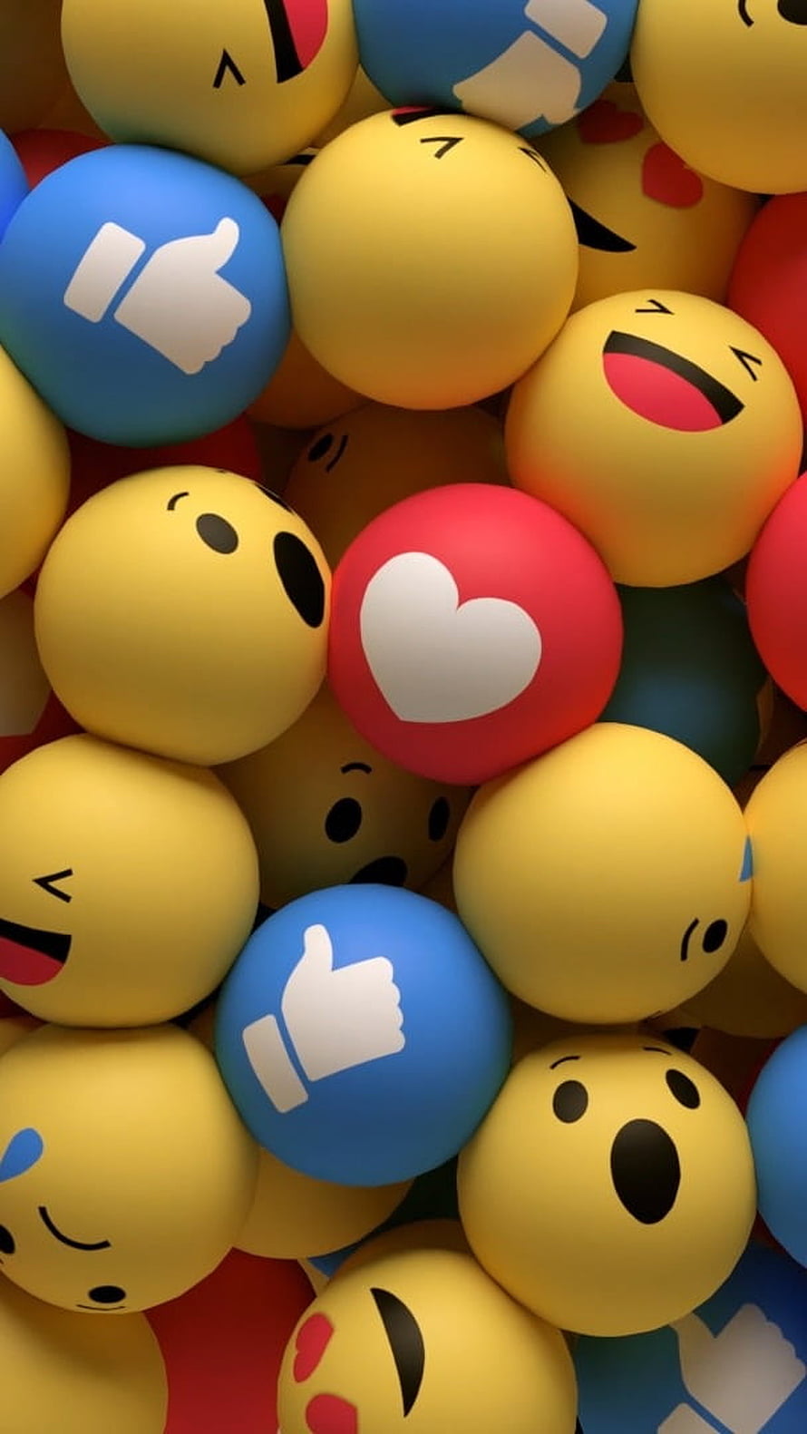 Colorful 3D Emoji Balls With Thumbs Up And Heart Icons HD phone wallpaper