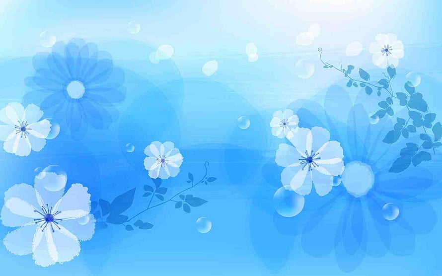 Soft Blue Floral Background with White Blossoms and Delicate Vines HD wallpaper