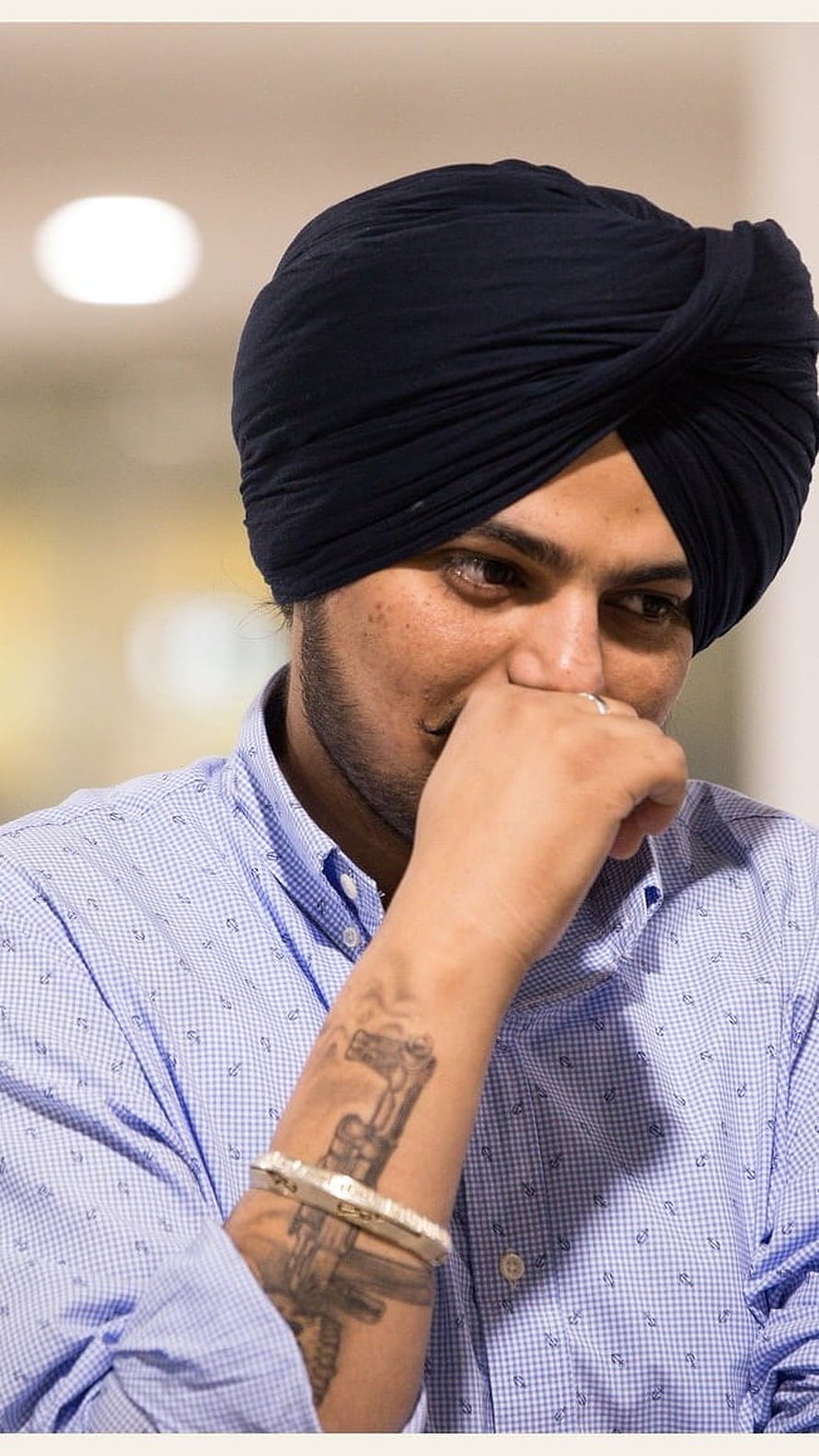 Sidhu Moose Wala Portrait Wearing Dark Turban and Checkered Shirt HD phone wallpaper