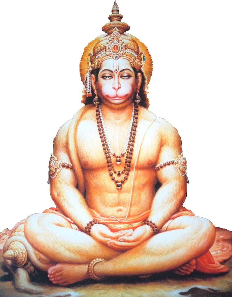 Hanuman Ji in Meditation with Golden Crown and Prayer Beads, Hanuman Ji Black And Orange HD phone wallpaper