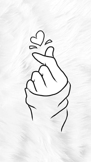 Minimalist Line Art of Finger Heart Gesture on White Furry Background HD phone wallpaper