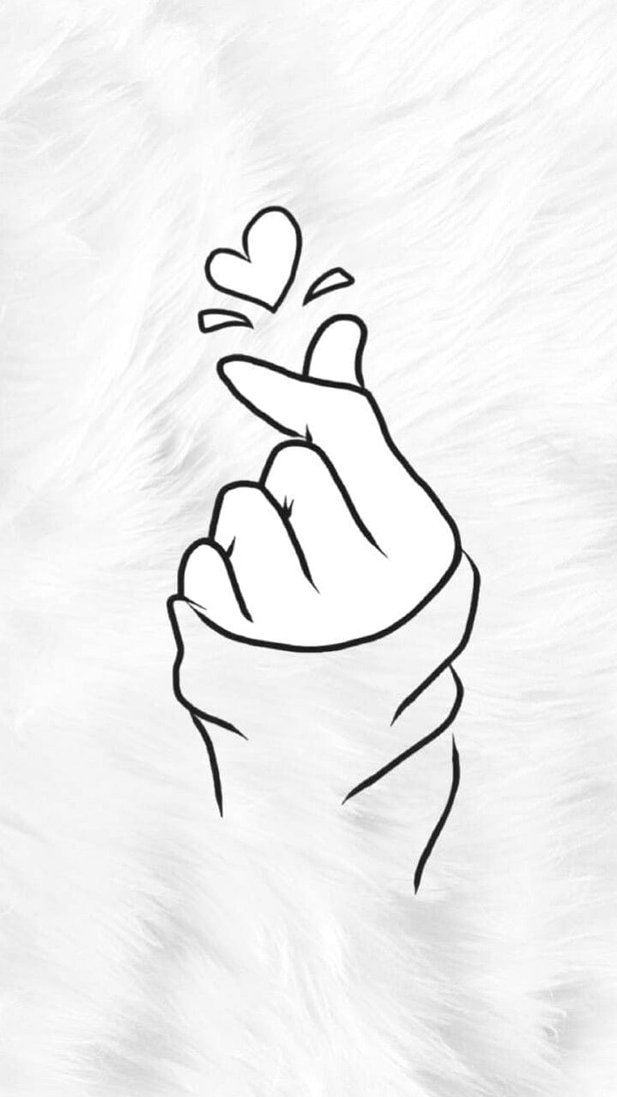 Minimalist Line Art of Finger Heart Gesture on White Furry Background HD phone wallpaper