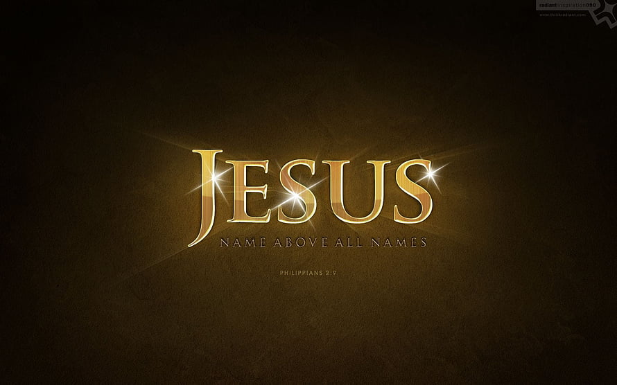 Jesus Name Above All Names Golden Typography with Starburst Light Effects on Dark Background HD wallpaper