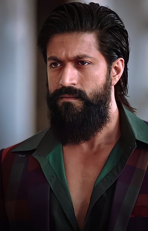Yash as Rocky in KGF Chapter 2 Intense Portrait with Full Beard and Plaid Jacket HD phone wallpaper