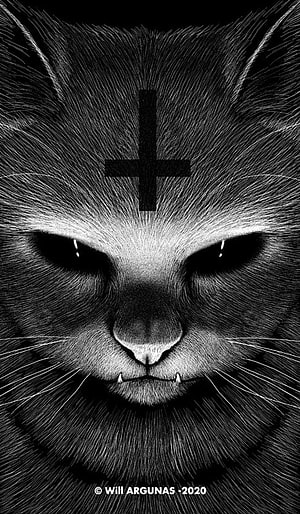 Satanic Cat with Cross Tattoo by Will Argunas, Dark Horror Digital Art HD phone wallpaper