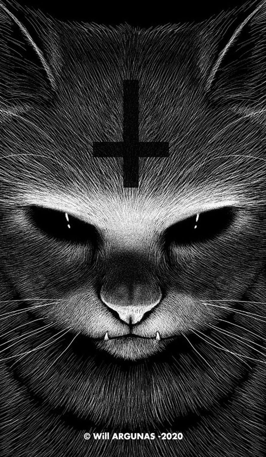Satanic Cat with Cross Tattoo by Will Argunas, Dark Horror Digital Art HD phone wallpaper