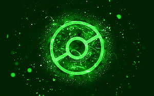 Glowing Green Pokemon Go Logo with Neon Particle Effects on Dark Background HD wallpaper