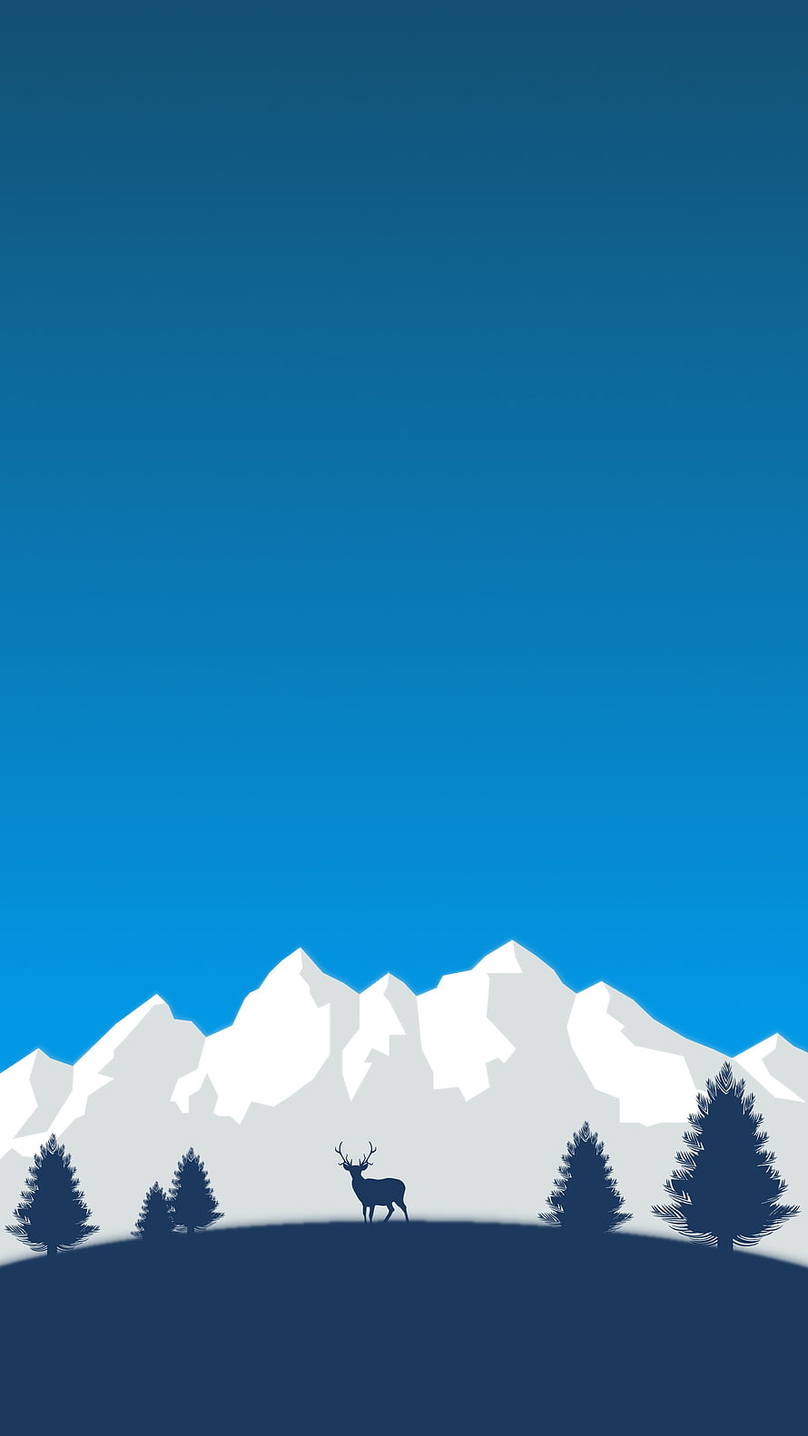 Minimalist Deer Silhouette on Snowy Mountain Ridge with Pine Trees HD phone wallpaper