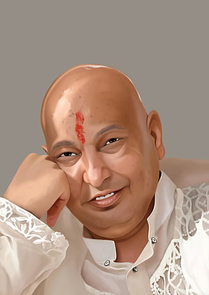 Portrait of a bald man with a red tilak on his forehead wearing a white embroidered shirt HD phone wallpaper