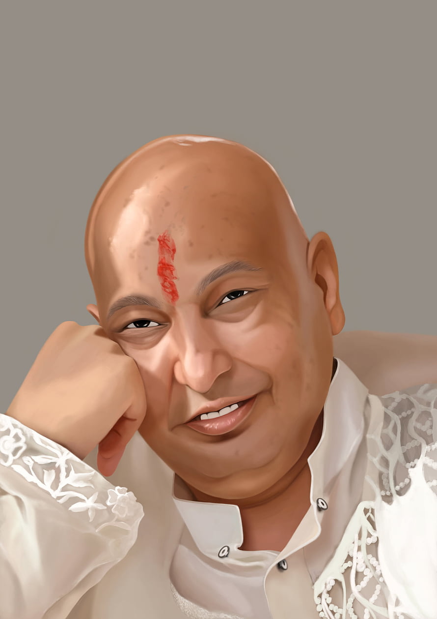 Portrait of a bald man with a red tilak on his forehead wearing a white embroidered shirt HD phone wallpaper