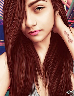 Mia Khalifa Digital Portrait With Long Auburn Hair And Arrow Tattoo HD phone wallpaper