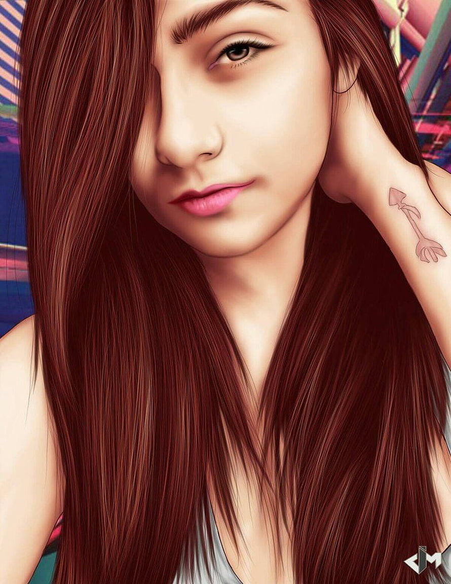 Mia Khalifa Digital Portrait With Long Auburn Hair And Arrow Tattoo HD phone wallpaper