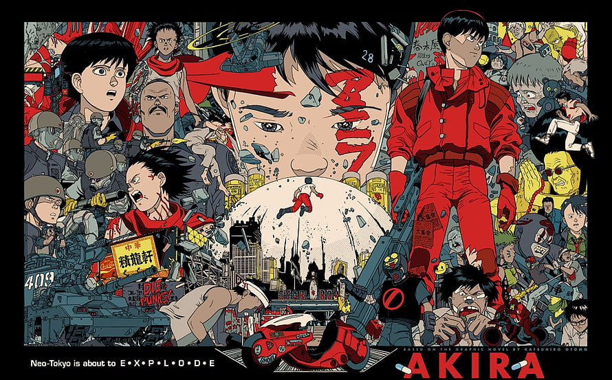 Akira Anime Poster Featuring Kaneda and Tetsuo in Neo-Tokyo Dystopian Chaos HD wallpaper