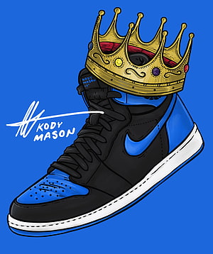 Kody Mason Air Jordan 1 Royal Blue Sneaker Illustration with Golden Crown HD phone wallpaper