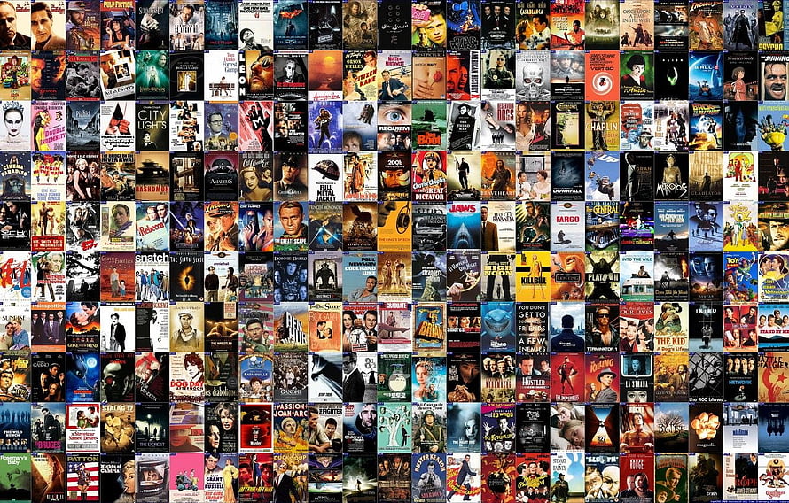 Classic Movie Poster Grid Collage Featuring Iconic Film Artwork and Vintage Cinema Designs HD wallpaper