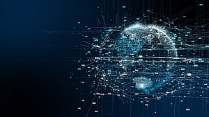 Digital Globe Network Visualization with Data Connections and Blue Technology Theme HD wallpaper