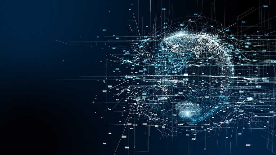 Digital Globe Network Visualization with Data Connections and Blue Technology Theme HD wallpaper