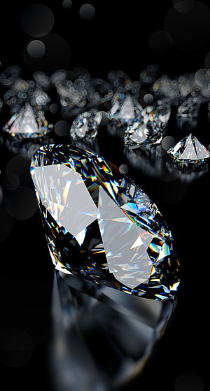 Sparkling Diamond Gems on Black Background with Bokeh Light Effects HD phone wallpaper