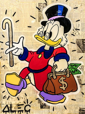 Alec Monopoly Artwork Featuring Scrooge McDuck with Money Bag and Cane HD phone wallpaper