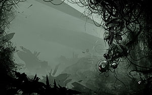 Dark Abstract Grunge Background with Organic Vines and Geometric Fragments HD wallpaper