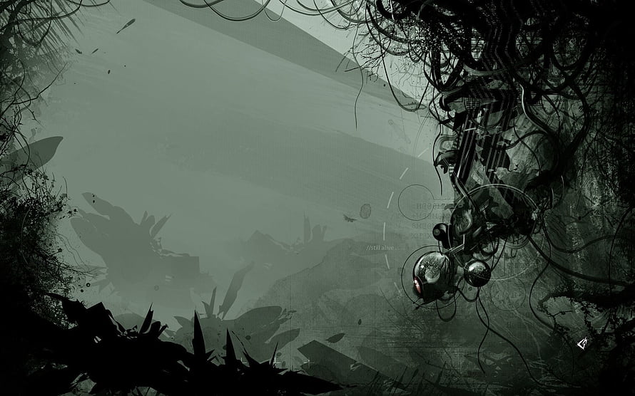 Dark Abstract Grunge Background with Organic Vines and Geometric Fragments HD wallpaper