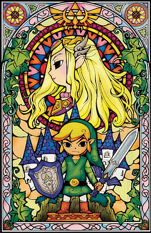 Stained Glass Art of Toon Link and Princess Zelda from The Legend of Zelda: The Wind Waker HD phone wallpaper
