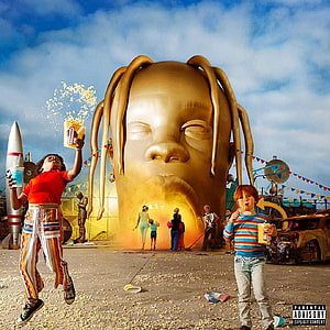 Travis Scott Astroworld Album Cover Artwork Featuring Giant Golden Head Statue HD phone wallpaper