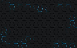 Dark Hexagonal Grid Pattern with Cyan Neon Accents HD wallpaper