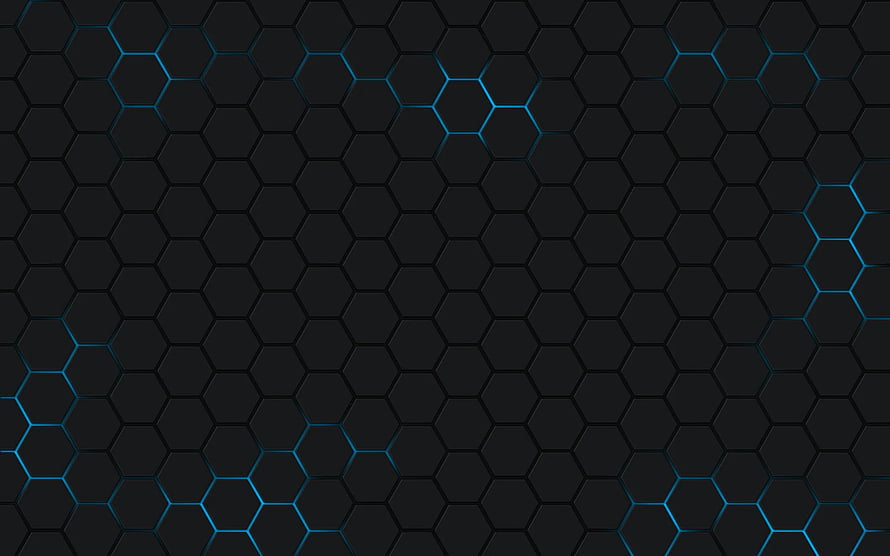 Dark Hexagonal Grid Pattern with Cyan Neon Accents HD wallpaper