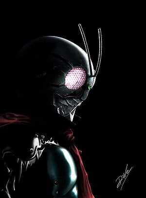 Kamen Rider Black RX Digital Portrait with Glowing Pink Eyes and Red Cape HD phone wallpaper