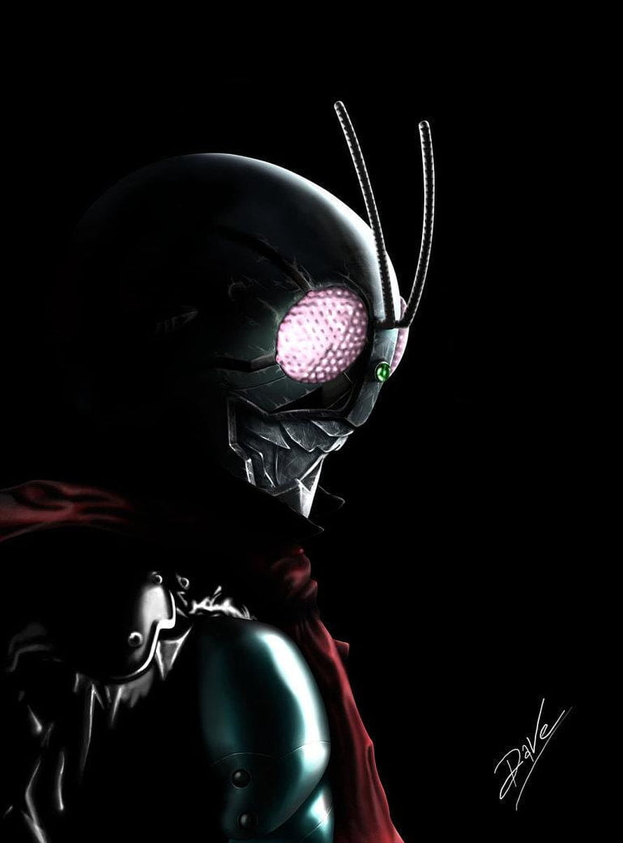 Kamen Rider Black RX Digital Portrait with Glowing Pink Eyes and Red Cape HD phone wallpaper