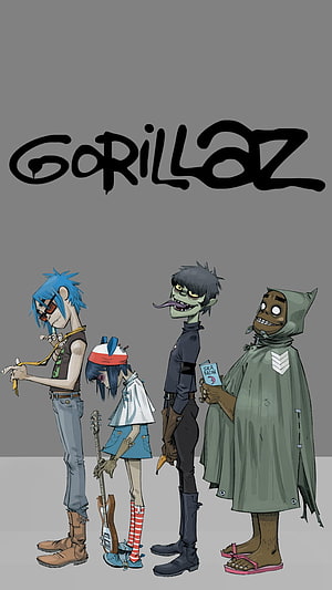 Gorillaz Band Members Standing Together in Stylized Illustration HD phone wallpaper