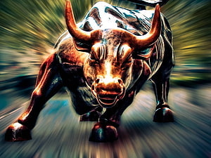 Dynamic Bronze Bull Statue with Motion Blur Background HD wallpaper