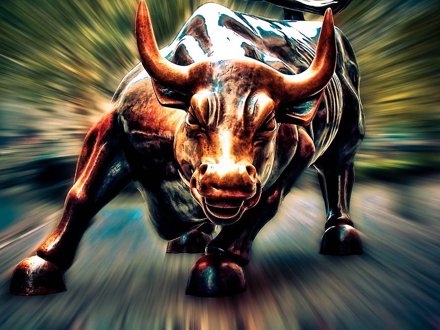 Dynamic Bronze Bull Statue with Motion Blur Background HD wallpaper